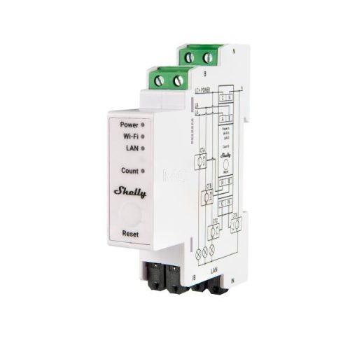 Shelly PRO 3EM-120A three-phase, professional Wi-Fi + Ethernet energy meter with 3 x 120A current transformer