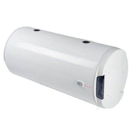 Horizontal 125 liter hot water tank for 1 heat exchanger solar collector, jacket heat exchanger, right side connection. 5 year warranty. Horizontal wall-mounted boiler for domestic hot water