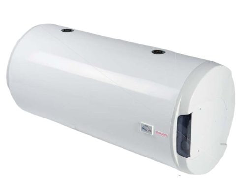 Horizontally mounted 200 liter wall-mounted storage boiler with jacket heat exchanger for domestic hot water
